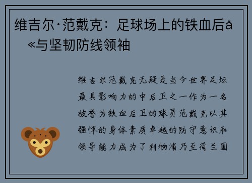 维吉尔·范戴克：足球场上的铁血后卫与坚韧防线领袖